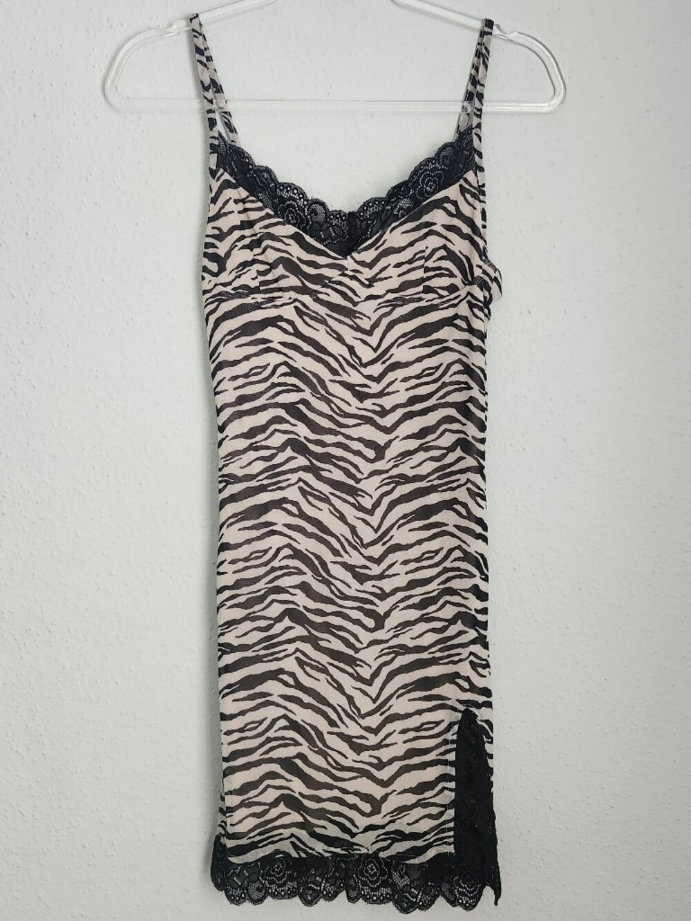REBELFLOW New Zebra Print 90s Y2K Chemise Slip Dress S
